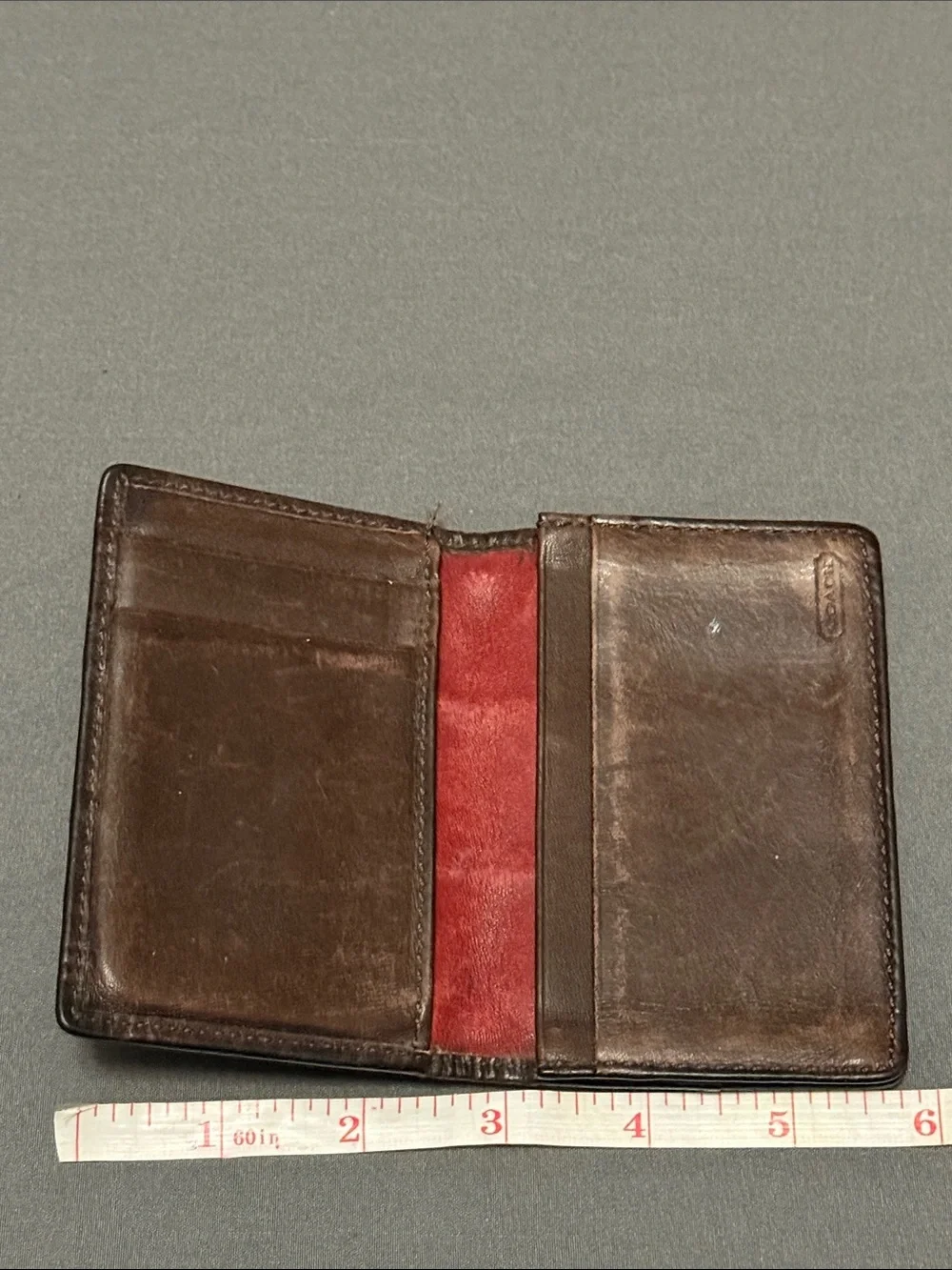 Coach Brown Leather & Signature Canvas Card Holder
